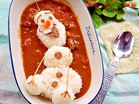 離れないよ！アナと雪の女王のオラフdeデコカレー♪